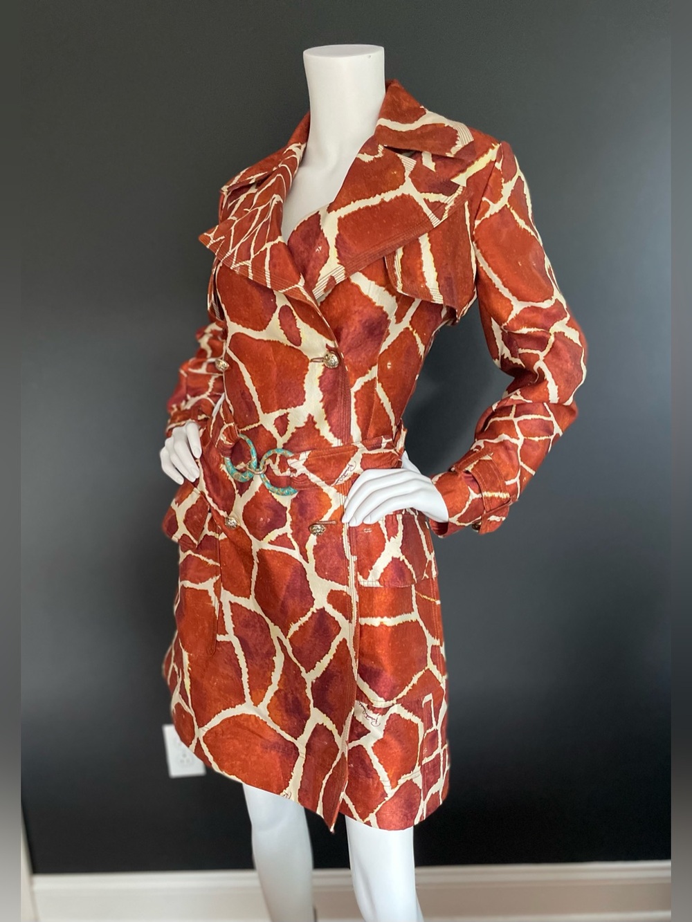ROBERTO CAVALLI S/S 2006 Vintage Look #46 Giraffe Silk Trench Dress Coat 40IT - Picture 3 of 15